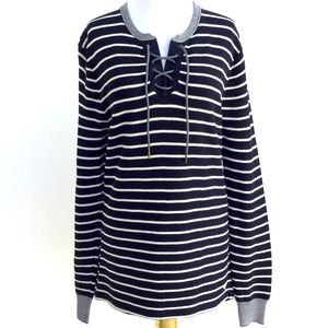 Scotch & Soda Lace Up Stripe Long Sleeve Top